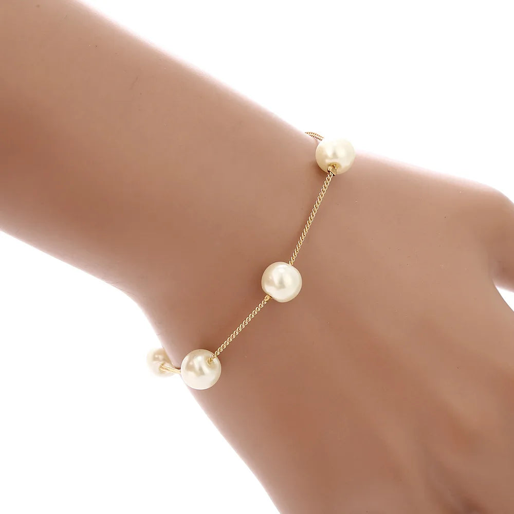 4pcs Gold-color Necklace Earring Bracelet Set Ladies Elegant Imitation-Pearls Collection Temperament Tassel Jewelry Good Vibrations Adult Super Store