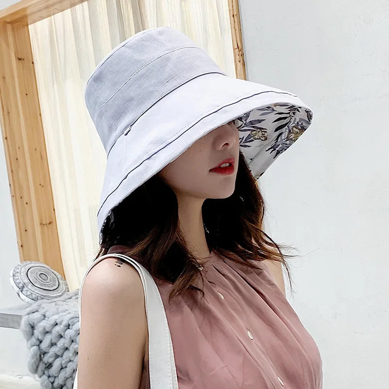 Women Bucket Hat, Elegant Flower Print Wide Brim Sun Visor Hat Lightweight Summer Panama Cap Good Vibrations