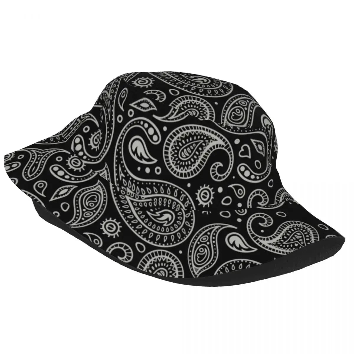 Black Paisley Pattern Bandana Print Bucket Hats Women Men Unisex Trendy Summer Fisherman's Hat Good Vibrations