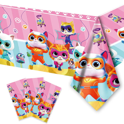Cartoon Superkitties Birthday Party Decorations Balloons Disposable Tableware Set Paper Plates Banner for Baby Shower Kids Gifts Good Vibrations