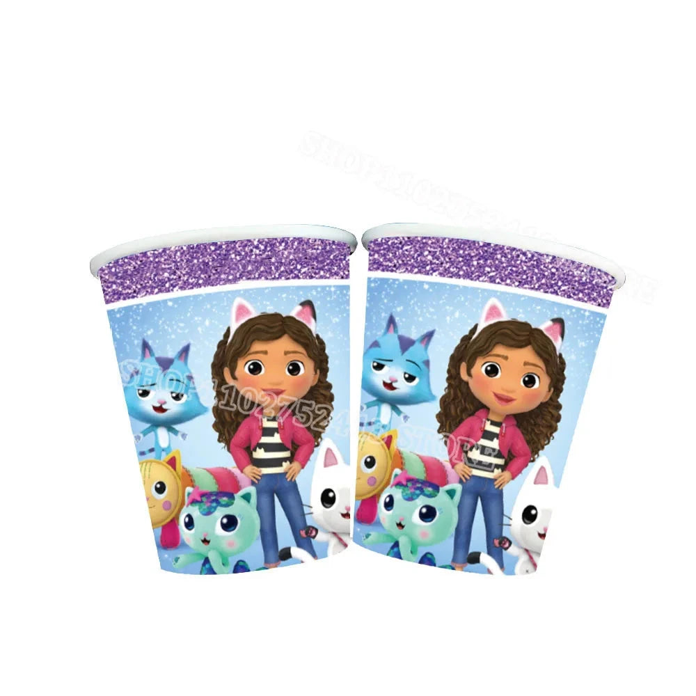 Gabby Dollhouse Birthday Party Supplies Kids Disposable Tableware Backdrop Cake Decoration Girl Baby Shower Numbers Balloon Gift Good Vibrations