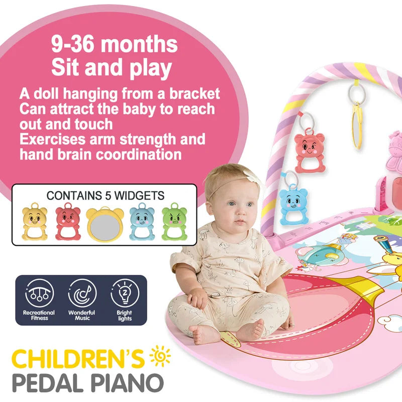Baby Fitness Stand Music Play Gym Activity Toys Newborn Piano Crawling Blanket Pedal Game Pad Early Education 0-36 Months Gifts Good Vibrations