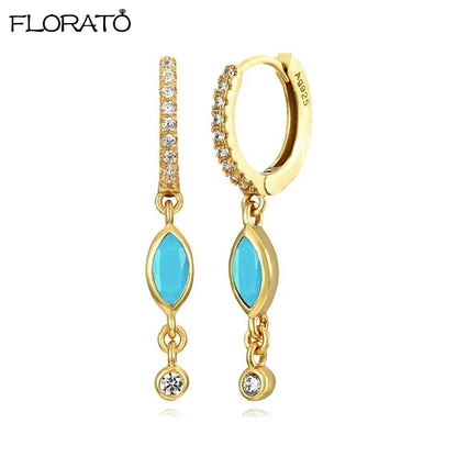 925 Sterling Silver Needle Summer Blue Earrings Trend 18K Gold Hoop Earrings for Women Fashion Puncture Jewelry Ear Accessories Good Vibrations