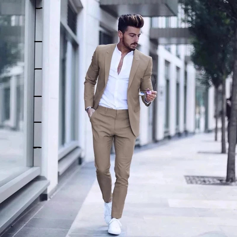 Casual Business Men Suits for Wedding 2 Pieces Suits Man Groom Tuxedos Slim Fit Peak Lapel Terno Masculino Costume Homme Good Vibrations