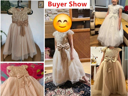 2024 Teen Girls Bridesmaid Flower Dresses for Wedding Elegant Luxury Party Sequin Lace Princess Evening Dress Birthday Prom Gown Good Vibrations