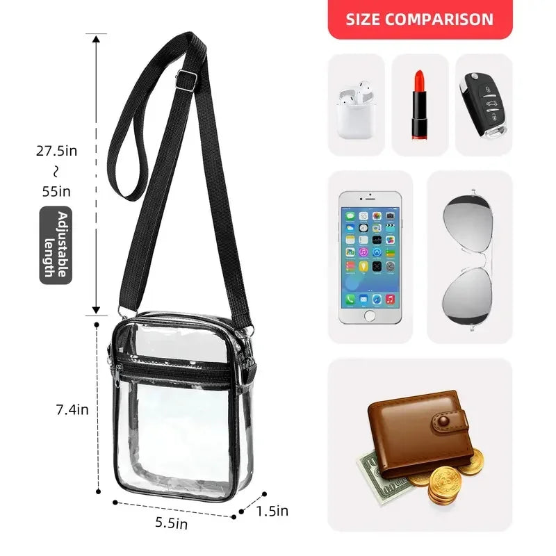 Women Clear Shoulder Bag Stadium Approved PVC Concert Transparent Purse Simple Crossbody Bag With Front Pocket Casual Handbag Good Vibrations