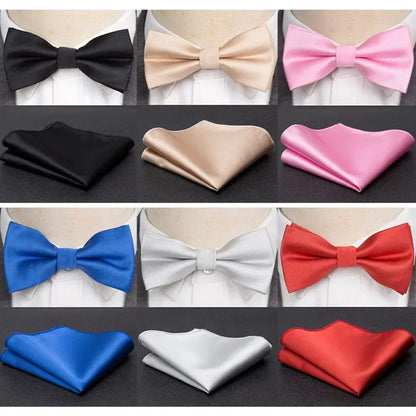 Mens Bowtie Cravat Set Solid Black Pink Red Fashion Butterfly Ties for Men Handkerchief Party Man Gift Wedding Dress Accessories