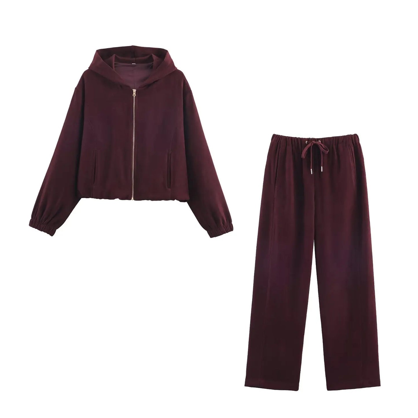 Women Casual Sweatshirt Pant Suit Long Sleeve Hooded Zipper Coats With Pocket Loose Straight Trousers Ladies Solid Sets Good Vibrations