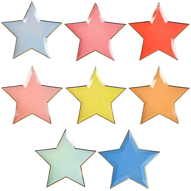 8pcs Disposable Paper Plates Dish Tray Gold Foil Star Shape Party Decor Paper Plate Dinner Cake Party Tableware Paper Plate Dish Good Vibrations