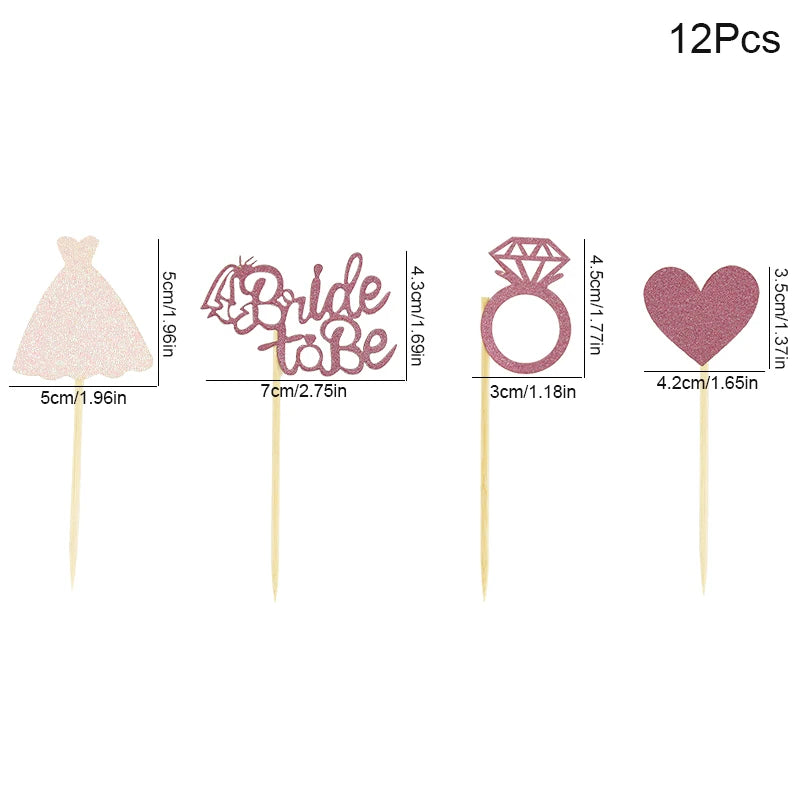 Rose Gold Glitter Bride To Be  Diamond Ring Cake Decor Hen Party Cupcake Toppers Dessert Decor Wedding Bridal Shower Supplies Good Vibrations