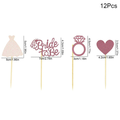 Rose Gold Glitter Bride To Be  Diamond Ring Cake Decor Hen Party Cupcake Toppers Dessert Decor Wedding Bridal Shower Supplies Good Vibrations