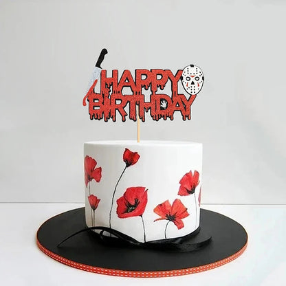 Cake Topper Blood Knife Mask Ghost Face DIY Halloween Cupcake Toppers Ghost Cake Flags Kids Birthday Killer Party Baking Decor Good Vibrations