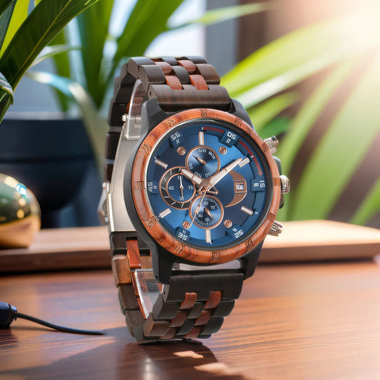 Wooden Wrist Watches For Men Fashion Quartz Wristwatches With Clock Date Week Timepieces Wood Wach Box for Him reloj hombre Good Vibrations