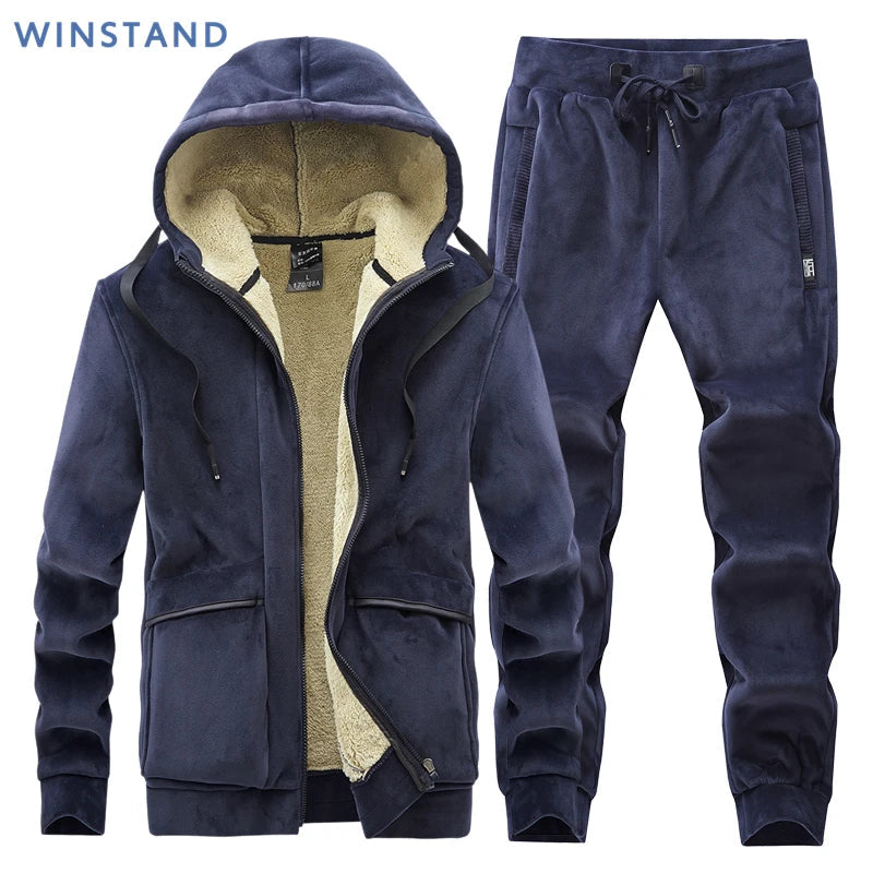 Cashmere Mens Fleece Warm Tracksuit Male Winter Warm Hooded Fashion Sets Mens Hoodies + Pants Sportswear Sets WinterThick Set Good Vibrations
