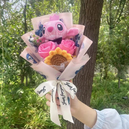 Cartoon Anime Stitch Plush Bouquet Doll Toys Stuffed Animals Creative Handmade Bouquets Birthday Christmas Valentine Gifts Good Vibrations