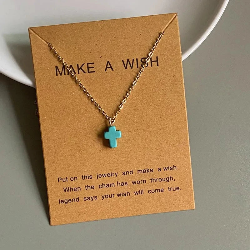 New Popular Cross Necklace for Women White Blue Color Fashion Pendant Choker Necklace Golden Color Link Chain Wholesale Jewelryj Good Vibrations