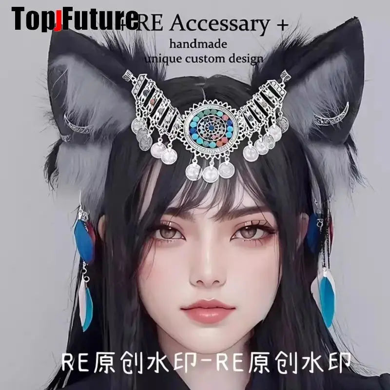 Harajuku Halloween Gothic Punk LolitaWomen Cosplay Animal Wolf Ears Headdress Plush Hairband Furry Lolita Headband Anime GOOD Vibrations