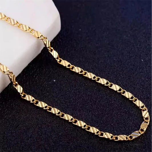 Fashion 18K Gold Necklace 2MM 16/18/20/22/24/26/28/30 Inch Side Chain Necklace For Women Men Jewelry 925 Silver Necklace Good Vibrations