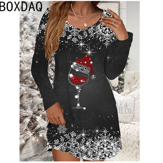New Hot Selling Christmas Dress Autumn Long Sleeve Casual A-Line Dress Merry Christmas Party Dress For Women Big Size Vestidos Good Vibrations
