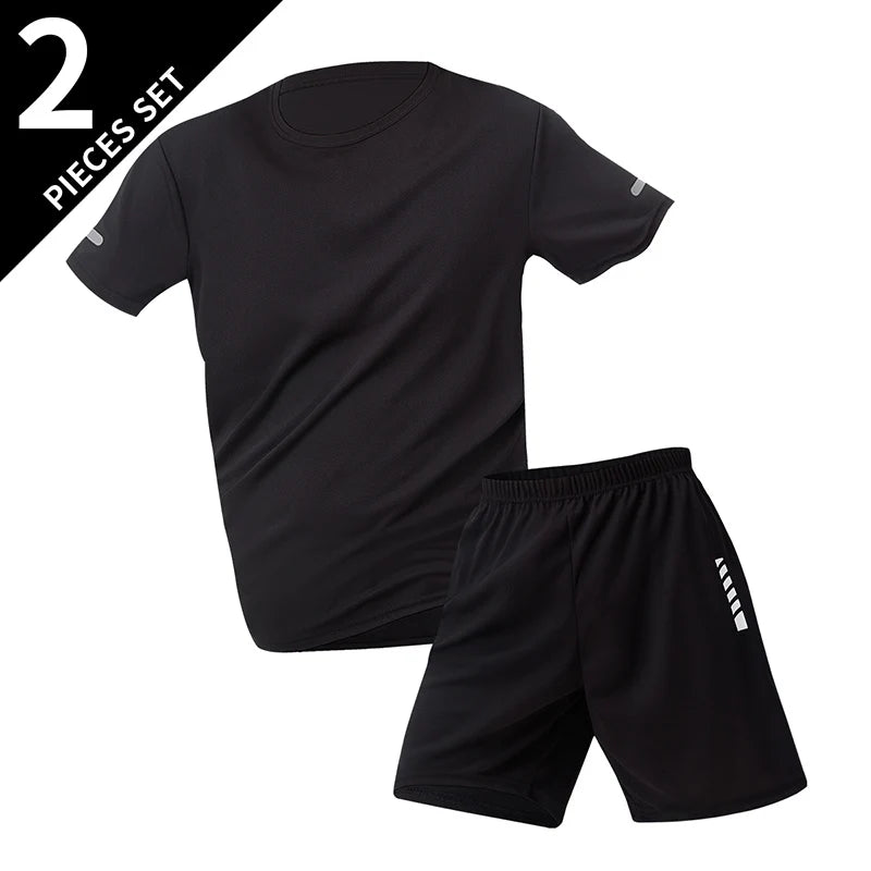 2/4/6 Pcs Plus Size Men's Quick-drying Short-sleeved Shorts Suit Men's Leisure Sports Running Fitness T-shirt Joker Shorts Teen Good Vibrations
