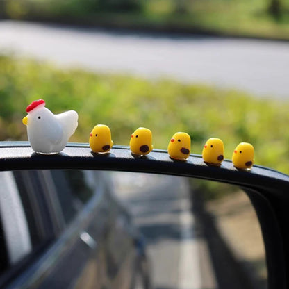Cute Mini Chickens Car Dashboard Accessories Fun Chicks Car Rearview Mirror Decor Interior Ornaments Fairy Garden Home Car Gifts Good Vibrations