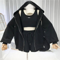 Women Coat Super Soft Sports Jacket Polyester Keep Warm  Simple Three Pieces Drawstring Shorts Vest Thin Coat Set Good Vibrations
