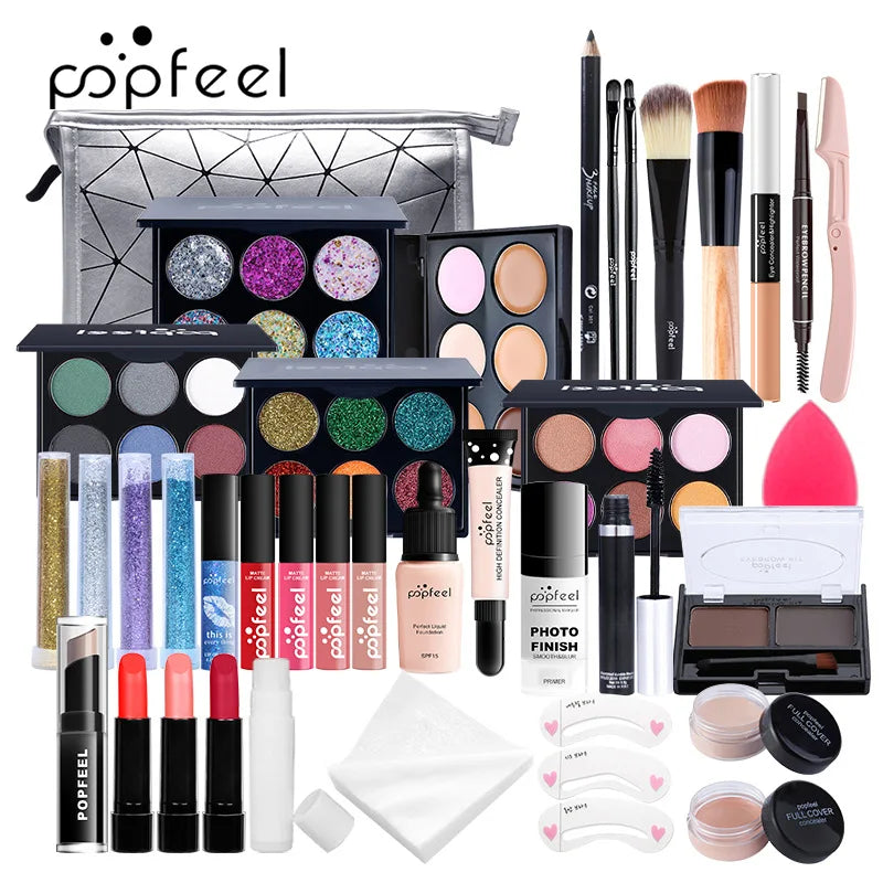 POPFEEL All-in-One Makeup Kit Gift Set with Eyeshadow Palette Foundation Lip Gloss Blush Brushes Eyeliner and More Beauty Gifts Good Vibrations