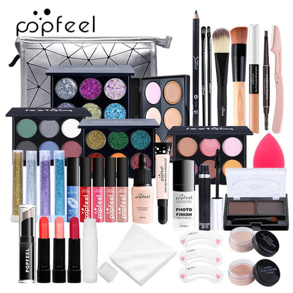 POPFEEL All-in-One Makeup Kit Gift Set with Eyeshadow Palette Foundation Lip Gloss Blush Brushes Eyeliner and More Beauty Gifts Good Vibrations