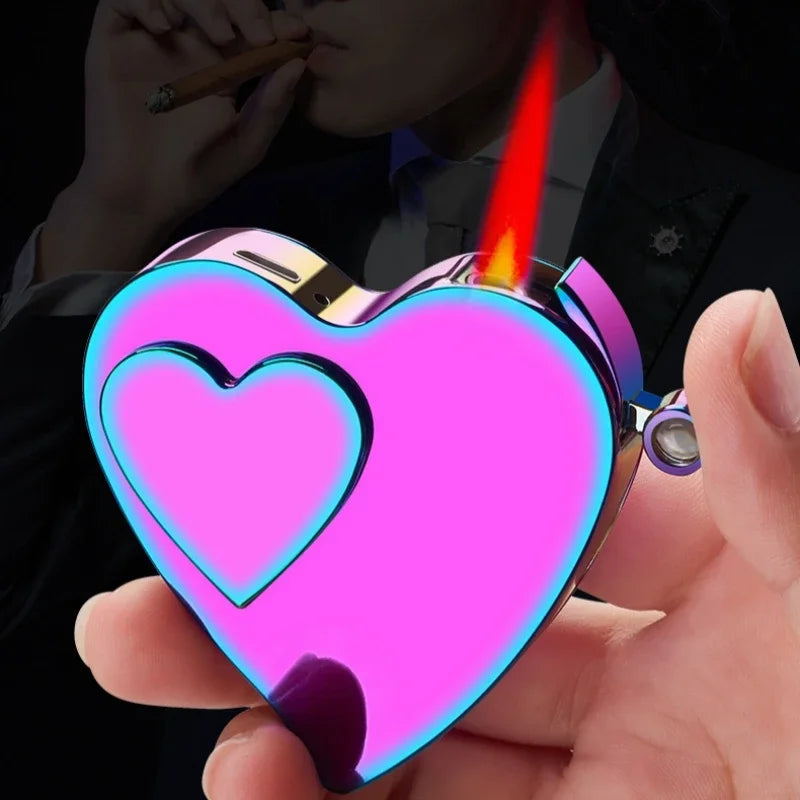 Metal Creative Love Double Flame Windproof Red Fire Gas Lighter Side Sliding Tungsten Wire Ignition Electric Lighters Smoking Good Vibrations Adult Super Store
