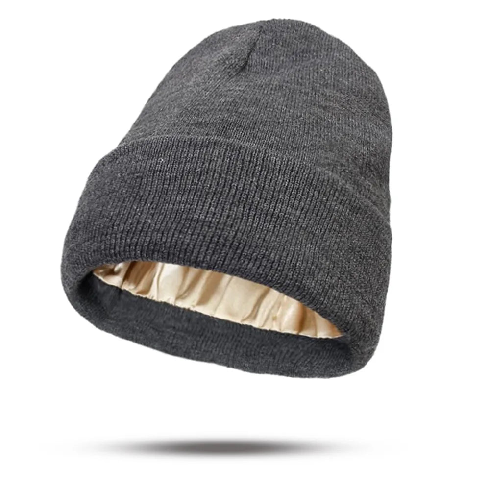 Women's Hats for Autumn&Winter-Comfortable Stylish Versatile Warm-Keeping Hairstyle-Protecting Knitted Satin Woolen Hats Good Vibrations