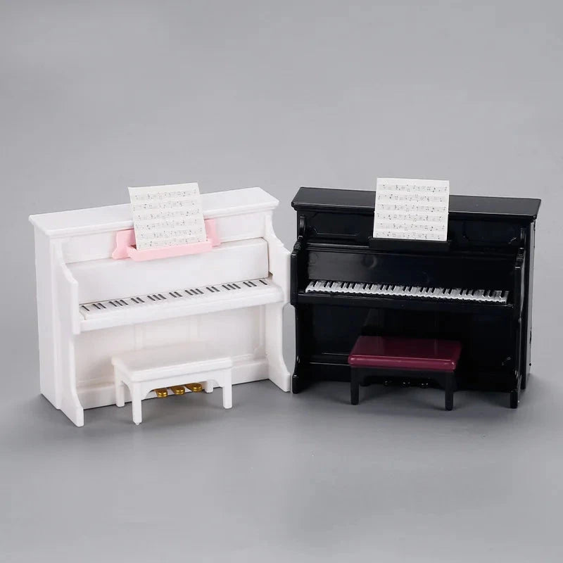 Dollhouse Mini Furniture Living Room Scene Model Miniature Piano and Piano Stool, Play House Home decoration ornaments Good Vibrations