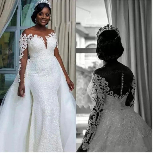 Mermaid White/Ivory Wedding Dresses 2022 Elegant Bride Gowns Luxury Lace Appliques Vestido De Novia Women Elegant Wedding Gowns Good Vibrations