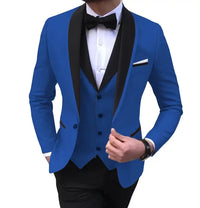 3 Piece Blue Mens Suits Black Shawl Lapel Casual Tuxedos for Wedding Groomsmen Suits Men (blazer+vest+pants) Good Vibrations