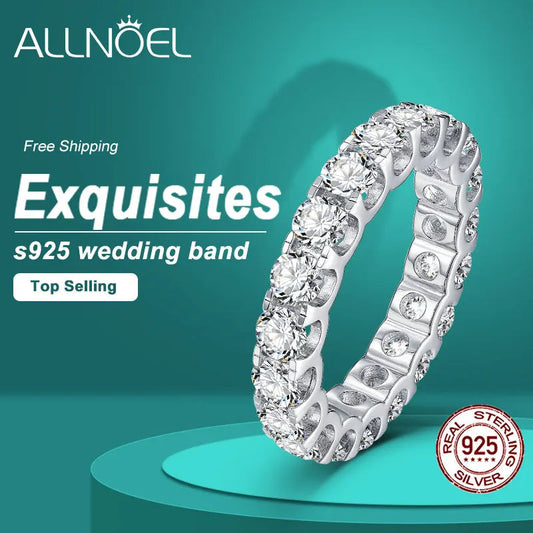 ALLNOEL 2mm Full Eternity Moissanite Wedding Band 925 Sterling Silver D Color VVS1 Stackable Ring For Women Fine Jewelry Good Vibrations
