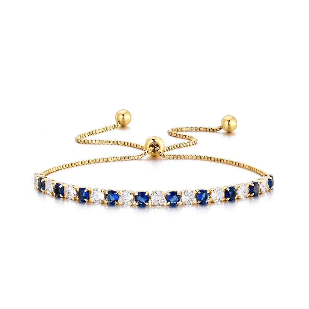 Charm Royal Blue White Stone Round Bracelets For Women Gold Color Metal Adjustable Zircon Hand Chains Simple Party Jewelry Gifts Good Vibrations