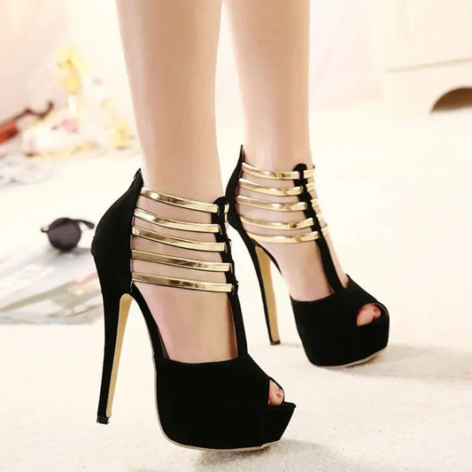Sexy High Heels Women Stilettos Platform Elegant Metal Woman Wedding Pumps Black Red Medium Heel Shoes Summer Large Size 34 45 Good Vibrations
