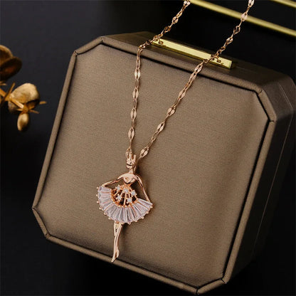 Crystal Charm Color Zircon Choker Dancing Girl Ballerina Dancer Pendant Necklace Jewelry Gift for Ballet Girls Women Good Vibrations