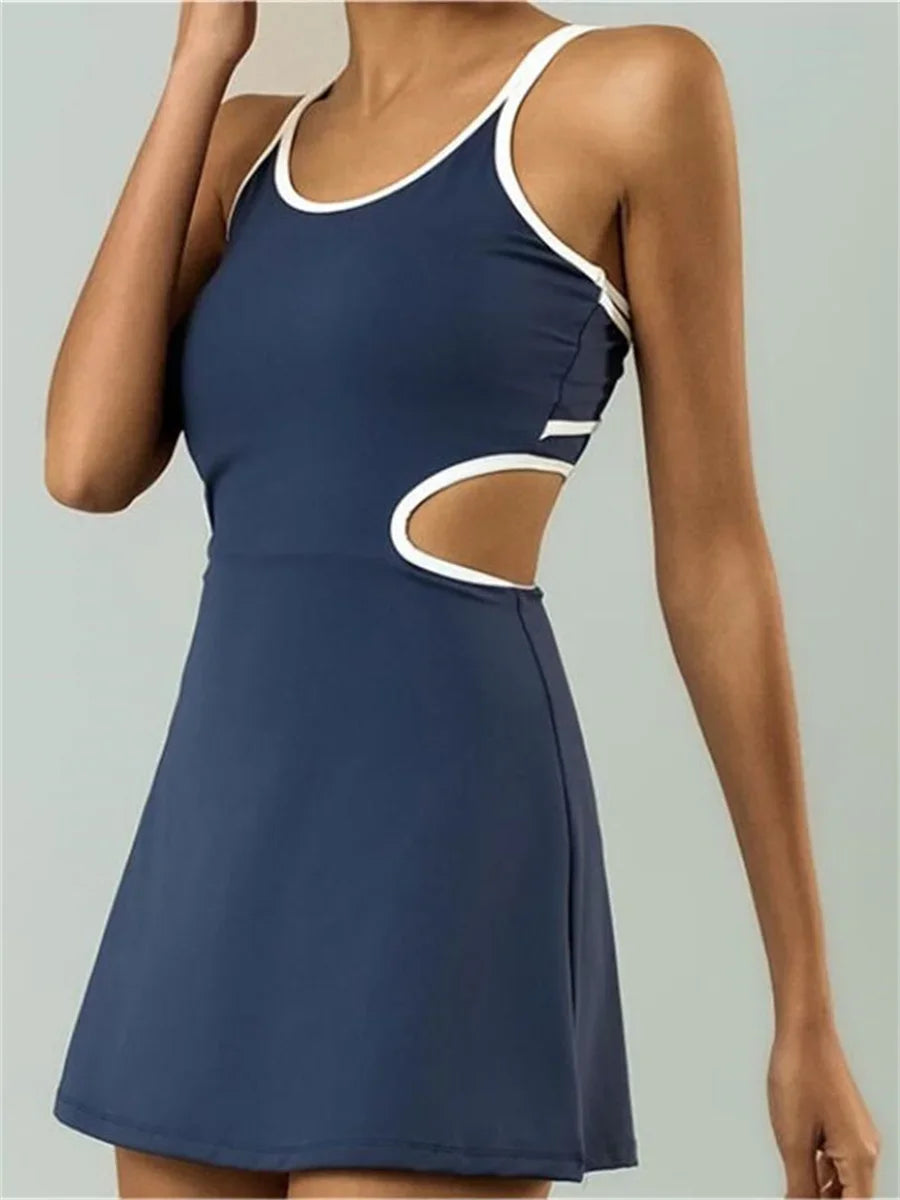 Tennis Dress Women Sleeveless Push Up Padded Sport Dresses Training Running Fitness Hollow Out Backless Slim Badminton Suit Good Vibrations