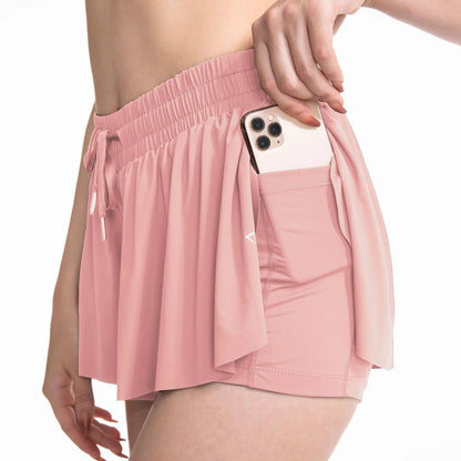 2 IN 1 Flowy Shorts Women Butterfly Tennis Skirt with Pockets Gym Yoga Shorts Sportswear Athletic Biker Run Shorts Skirts Summer Good Vibrations