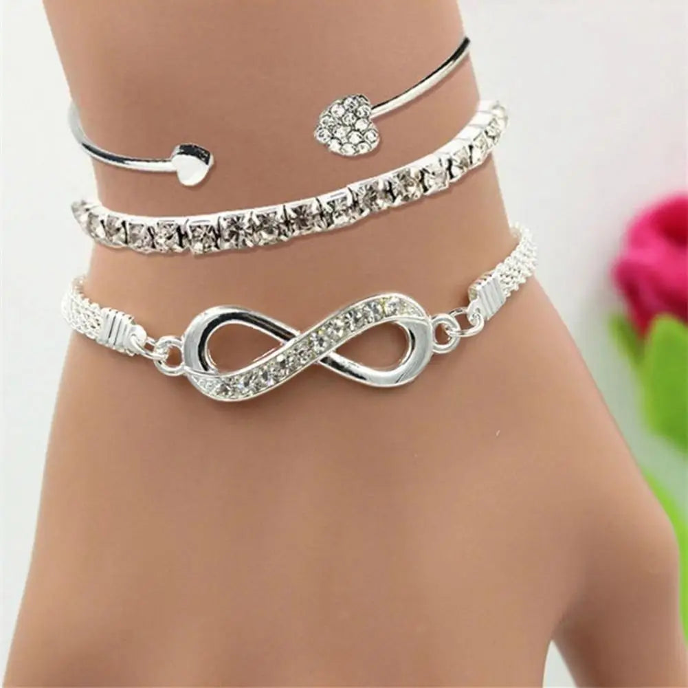 Multi layered Chain Women Bracelet Elegant Rhinestone Decor Bracelet Set for Women Symbol Heart Design for Prom Good Vibrations