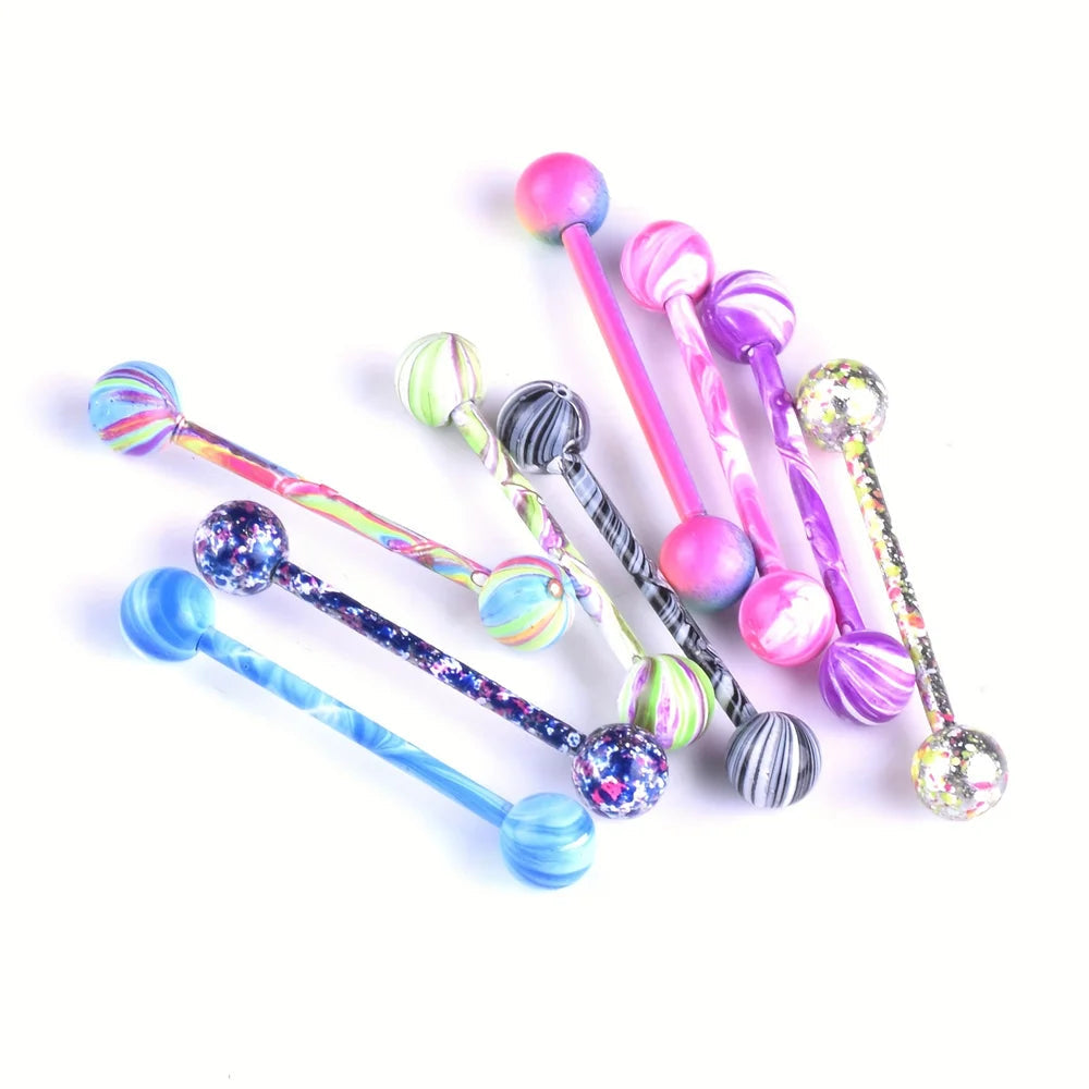 10pcs/set Tongue Rings Barbells Piercing Colorful Stainless Steel Ball Tongue Rings Barbell Bars Piercing Ring Punk For Men Wome Good Vibrations