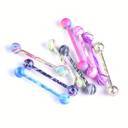 10pcs/set Tongue Rings Barbells Piercing Colorful Stainless Steel Ball Tongue Rings Barbell Bars Piercing Ring Punk For Men Wome Good Vibrations