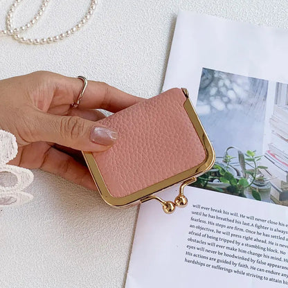 Litchi Grain Mini Bag, 2 Sizes Available, Retro Metal Kiss Lock, Portable Jewelry Pouch for Rings, Earrings & Necklaces Coin Pur Good Vibrations