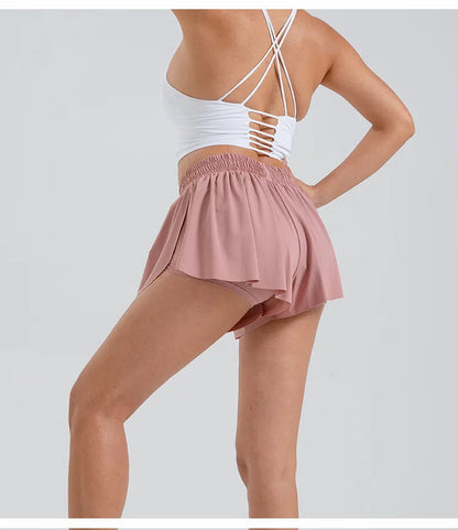 2 in 1 Flowy Sports Shorts Women Running Short Butterfly Tennis Skirt with Pockets Gym Yoga Athletic Biker Spandex Skirts Summer Good Vibrations