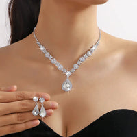 2pcs/set Jewelry Sets Women Elegant Waterdrop Rhinestone Pendant Necklace stud Earrings Wedding Dress Bridal Jewelry Set Good Vibrations