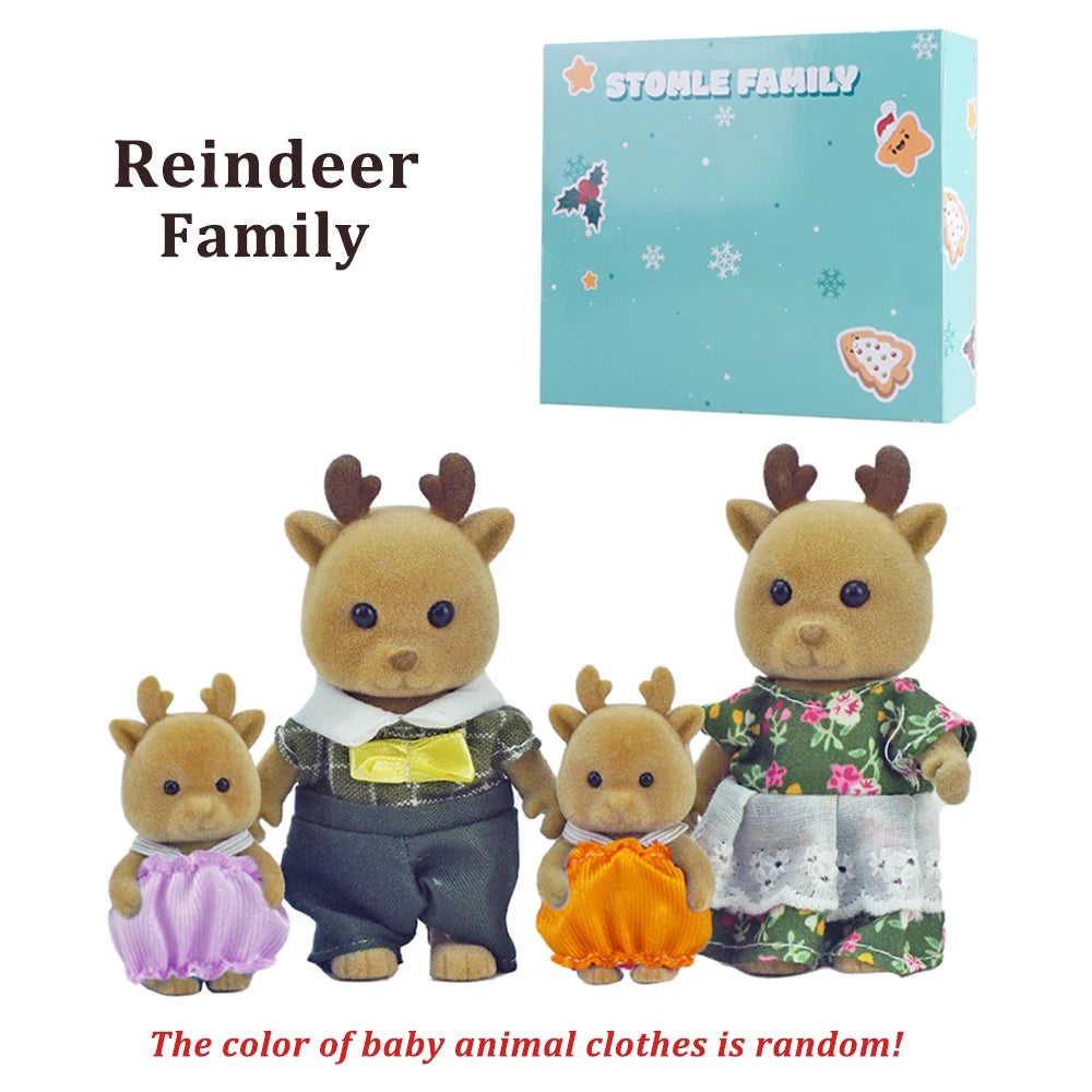 Box Packing Forest Family Reindeer Bunny Panda Animal Simulation Dollhouse Playset Play House Toy Accessories Xmas Gift for kids Good Vibrations