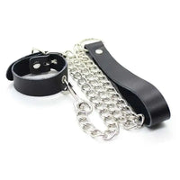 Leather Penis Ring Fetish Bondage Metal Chain Scrotal Cuff Traction Rope BDSM Training Penis Exercise Adult Male Sexual Products GOOD Vibrations