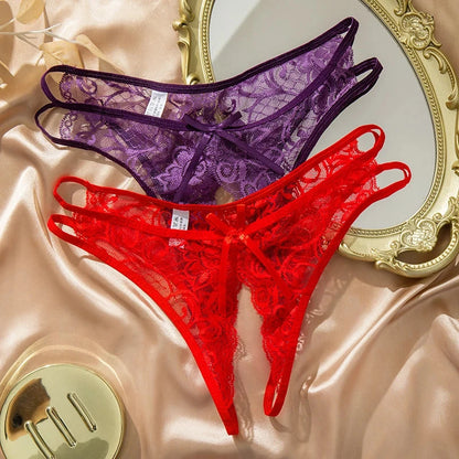 WarmSteps Sexy Women's Panties Transparent Open Crotch Underwear Hollow Out Female Thongs Erotic Lingerie Hot G-String Sweet Bow Good Vibrations Adult Super Store