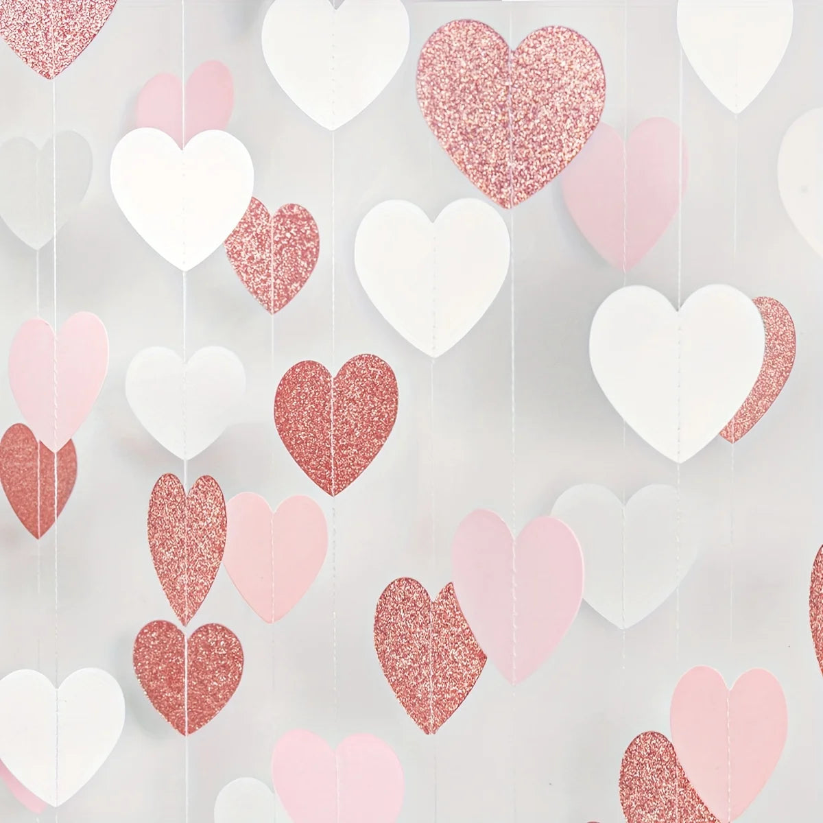 1pc Rose-Golden Pink White Party Decorations - Paper Heart Streamers Garland Galentines Valentines Day Decorations Good Vibrations