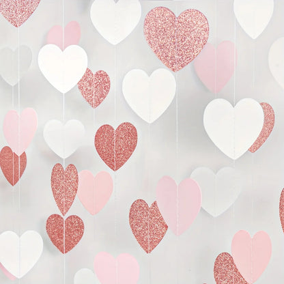 1pc Rose-Golden Pink White Party Decorations - Paper Heart Streamers Garland Galentines Valentines Day Decorations Good Vibrations